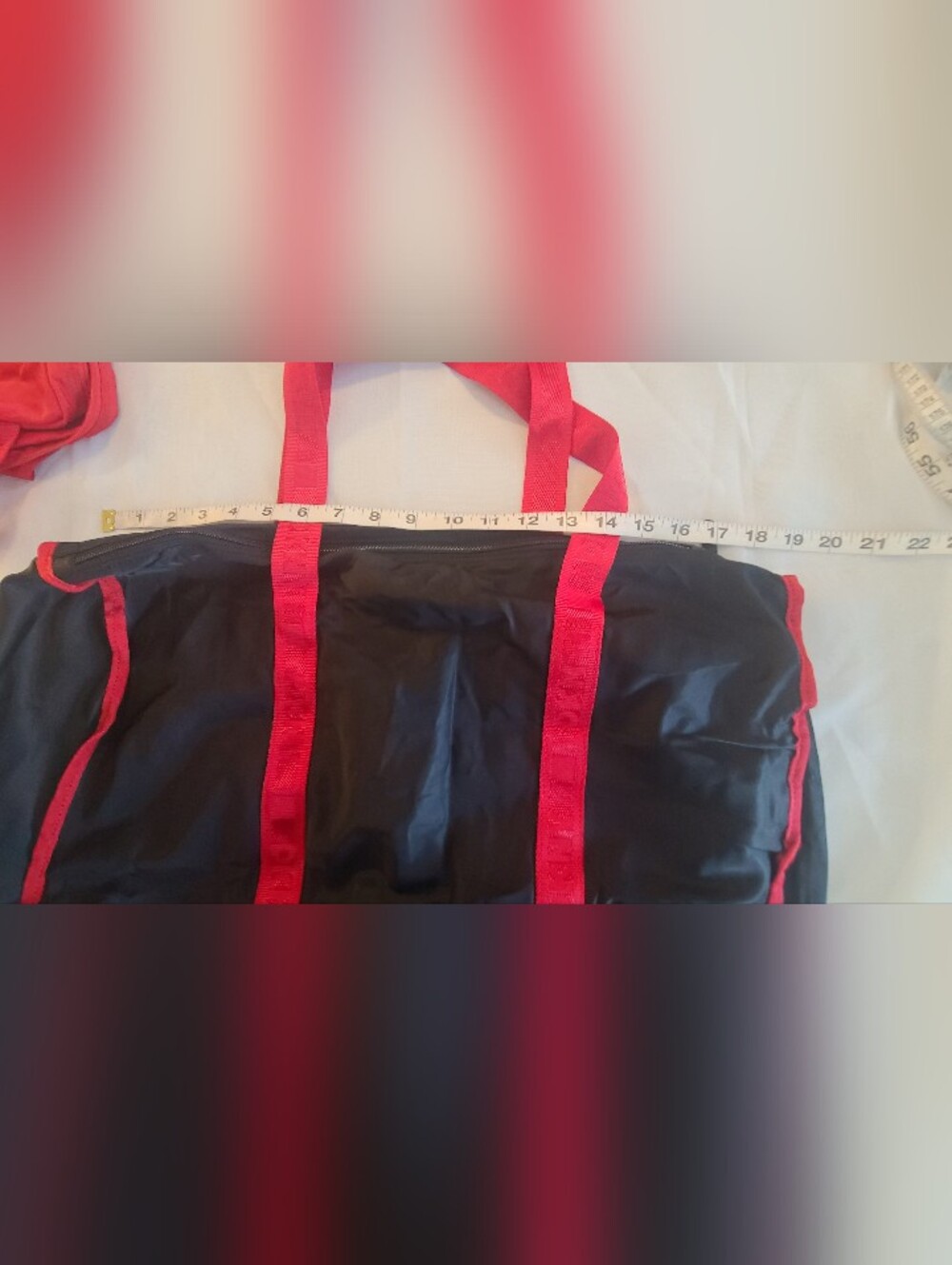 DKNY Vintage Large Nylon Tote Black & Red with Red Case - Picture 3 of 6